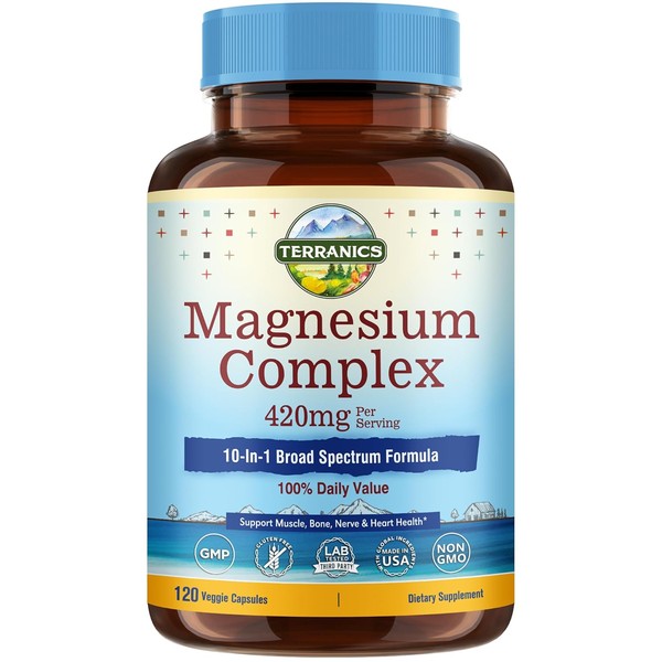 Terranics Magnesium Complex, 420mg, 10-in-1 Full-Spectrum Formula, Glycinate, Citrate, Malate