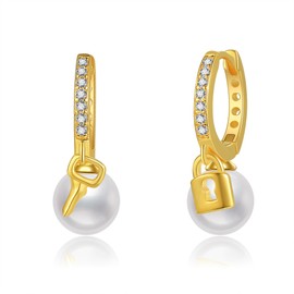 HUKKUN Lock and Key Earrings Sterling Silver Padlock Key Huggie Hoop Earrings Key and Lock Jewellery Gifts for Women