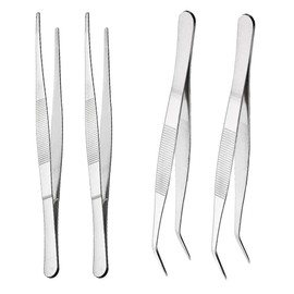 CATOR Set of 4 Curved Tweezers, 14 cm Blunt Tweezers 14 cm Tweezers Pointed Stainless Steel Tweezers Long Stainless Steel Professional Non-Slip for Water Pets, Crafts, Repair