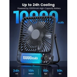 Warmco 10000mAh Portable Travel Fan 7-inch, Max 24H Runtime, Ultra-thin Quiet Rechargeable Battery Operated Desk Fan with Digital Display for Camping, Office, Bedroom, Cruise Essentials