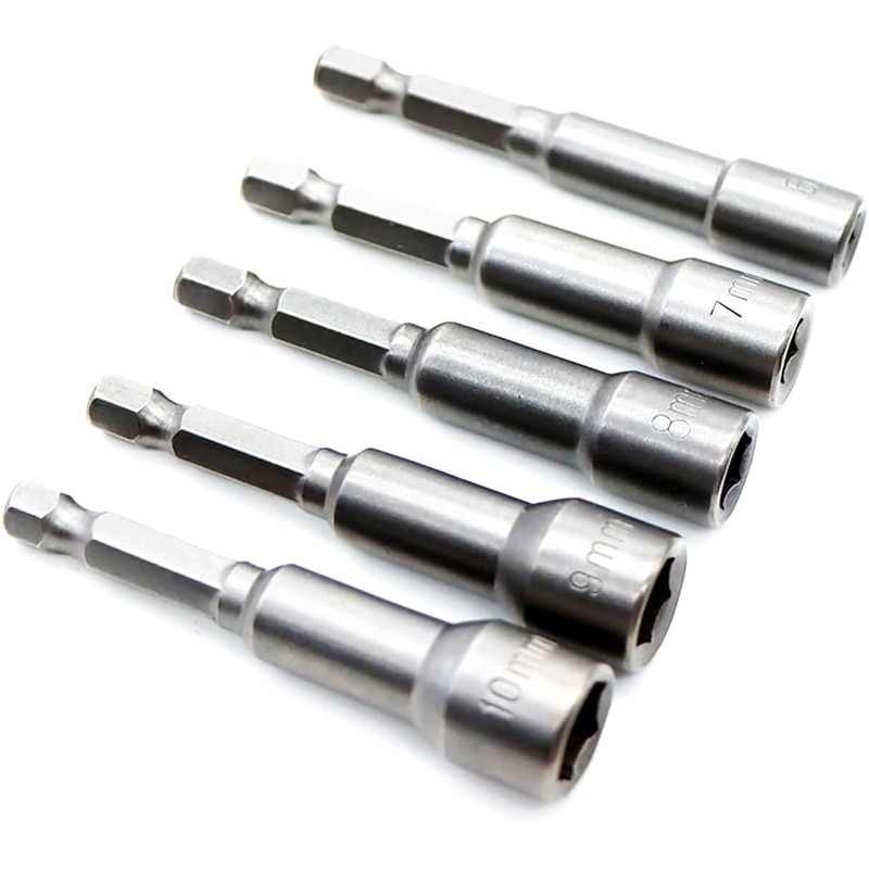 1/4" Hex Shank 6mm/7mm/8mm/9mm/10mm Drill Socket Kit,Power Nut Driver Bit