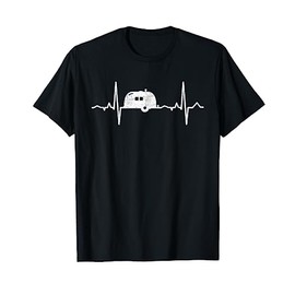 Heartbeat Camping Caravan ECG Frequency Camper Natural T-Shirt, black