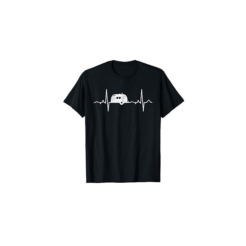 Heartbeat Camping Caravan ECG Frequency Camper Natural T-Shirt, black