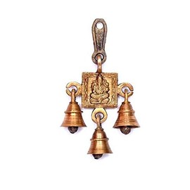 Shubh Labh God Ganesha/Ganesh Wall Hanging Bell Brass Metal Door Decor, Shri Ganesh-3Bells