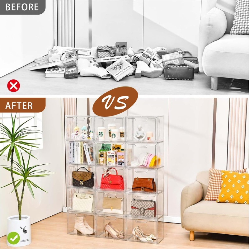Freebat Stackable Storage Bins, Clear Acrylic Display Case, 5-Pack Acrylic