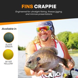 FINS Crappie Braid - Ultra-Strong, Thin Diameter Braided Fishing Line Reels for Crappie, Perch & Sunfish - 8 lb - 100 Yds - Slate Green