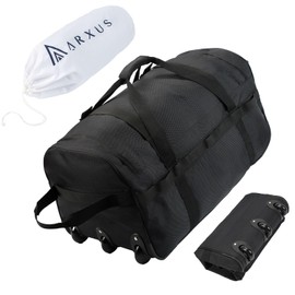 Arxus Foldable Duffel Bag with Wheels, 85L Large Handle Carry on Storage Rolling Wheeled Bag for Travel Sports Camping Weekend Overnight