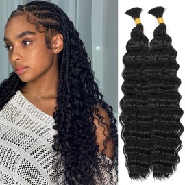 Curly Braiding Hair Boho Hair for Braiding 140g 16 Inch Deep Wave Crochet Hair for Boho Knotless Braids Water Wave Wet and Wavy Bohemian Braid (1B#)