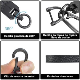 2 Piezas Llavero de piel de microfibra para auto,llaveros para hombre y mujer,Cuero de alta calidad,aleación resistente óxido,llavero de muñeca con 3 llaveros y anillo en D antipérdida