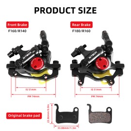 Z00M HB-100 Hydraulic Disc Brake Set, Front and Rear, for Mountain Bike, E-Bike, Folding Bike (Black)