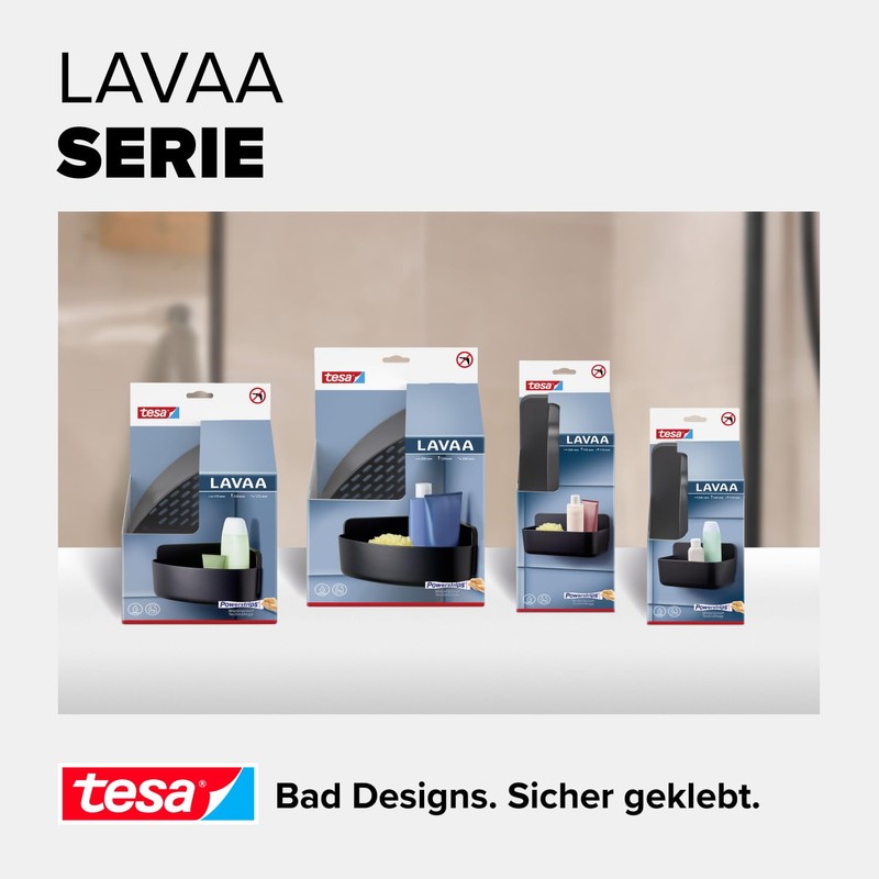 tesa Lavaa Shower Basket S, Matte Black - Shower Shelf