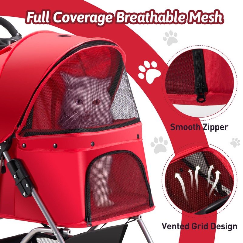 Azaeahom Pet Stroller, 4 Wheels Pet Strolling Cart for Medium/Small