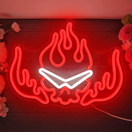 Gurren Lagann Flaming Skull Neon Sign Led Dimmable Anime Kamina Neon Sign for Wall Decor Sunglasses Fire Led Neon Light Sign Light Up Sign for Kids Bedroom Man Cave Game Room Living Room Gifts