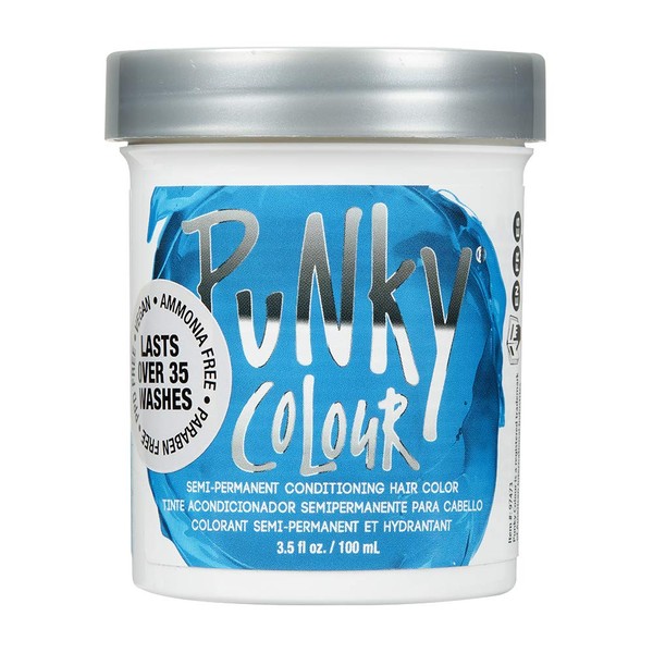 Punky Lagoon Blue Semi Permanent Conditioning Hair Color, Non-Damaging Hair Dye, Vegan, PPD and Paraben Free, Transforms to Vibrant Hair Color, Easy To Use and Apply Hair Tint, lasts up to 35 washes, 3.5oz