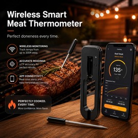 Digital Meat Thermometer for Cooking – Waterproof Instant Read Probe for BBQ, Grill, Oven & Kitchen