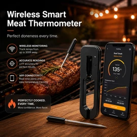 Digital Meat Thermometer for Cooking – Waterproof Instant Read Probe for BBQ, Grill, Oven & Kitchen