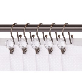 Shower Hooks - Double Shower Curtain Rings for Bathroom - Rust Proof Shower Curtain Hooks for Shower Curtain or Liner - Shower Curtain Rings with Crystal Design - Set of 12, Oil Rubbed Bronze