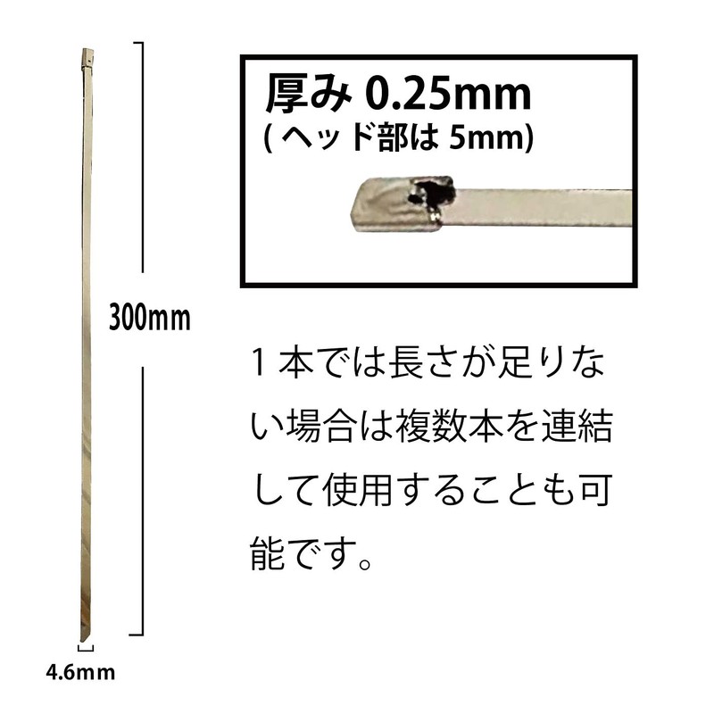 100 Pcs Stainless Steel Cable Ties 4.6mm x 300mm SUS304