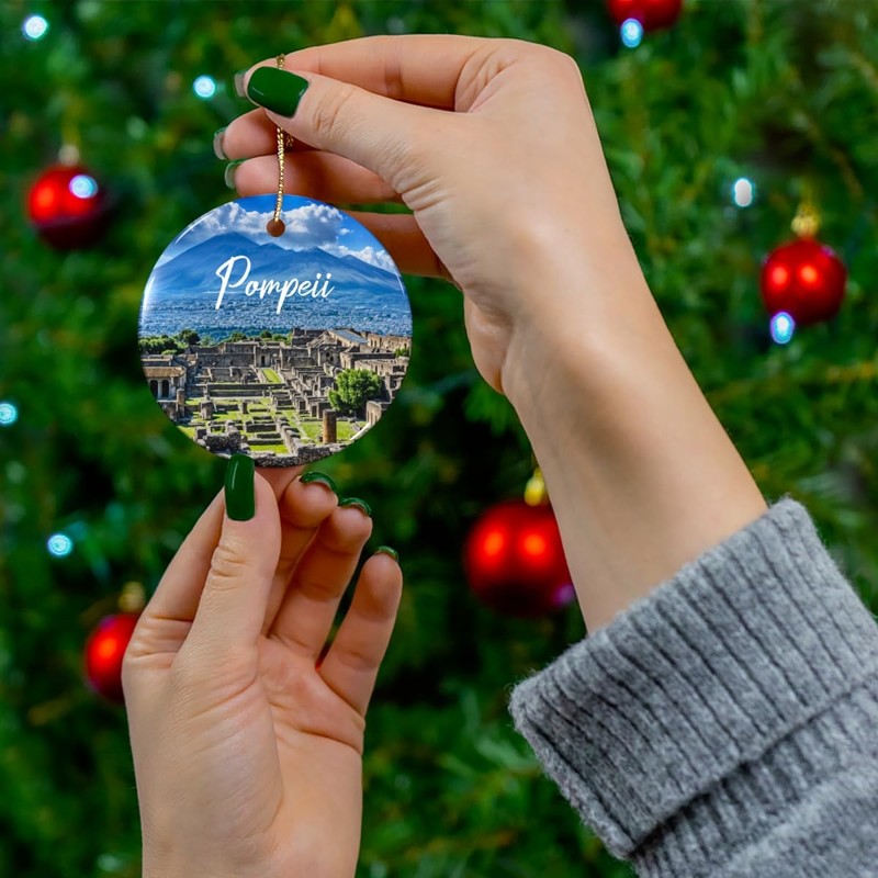 Pompeii Christmas Ornament – Double-Sided Ceramic Tree Decoration Featuring Mount