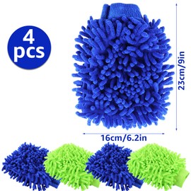 ASelected 4 Pcs Car Wash Mitts, Double Sided Microfiber Car Washing Mitts Super Absorbent Wash Gloves for Car Cleaning, Car Wash Cleaning Towels Brush, Scratch Guard Car Cloth 23x16Cm, (blue, green)