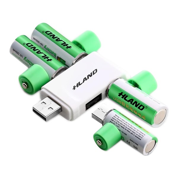 SPYONG Pilas Recargables AA, Baterías AA Recargables por USB con Cargador, batería de Iones de Litio AA de 1900mWh/1.5V, más de 1500 ciclos, con Cargador rápido USB 4 en 1.(Pilas AA - 4 Pack)