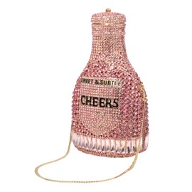 RomanticDesign Champagne Bottle Rhinestone Clutch for Women Glitter Crystal Evening Handbag Party Cocktail Wedding Purse, A-pink