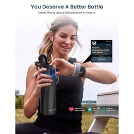WaterH Boost Smart Water Bottle with Reminder to Drink Water, 24oz BPA-Free Stainless Steel Vacuum Insulated Water Bottle, Wide Mouth Water Tracker Bottle with APP, Ideal for Gift