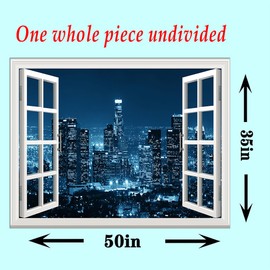Awexzecor Fake Window Wall Mural Sticker -New York City Night viewFaux Window Wall Mural for Wall Decal, Stick and Peel Wall Decor,50"x35"