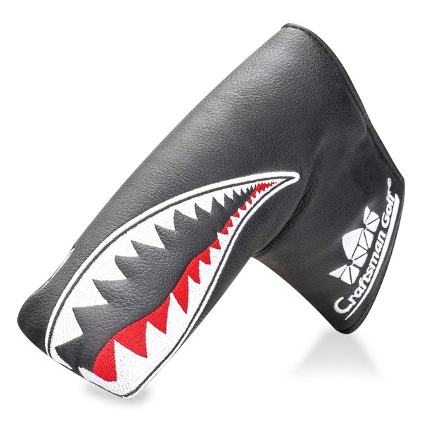 Craftsman Golf Shark Black and Red Driver Fairway Wood Rescue Hybrid Blade Putter Cover Headcover (Blade Putter Cover)