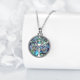 JERWLI Tree of Life Urn Necklaces for Ashes Sterling Silver Abalone Shell Tree of Life Cremation Jewelry for Ashes Memory Jewelry for Women Men
