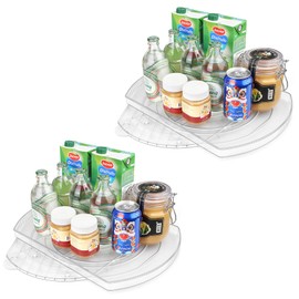 FIRJOY Lazy Susan Turntable for Refrigerator, Square Turntable Organizer for Fridge Cabinet, Pantry, Countertop (15.3" x 11.1" Rectangle 2 Pack - Clear)