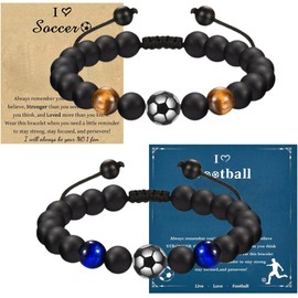 Fussball Armband Geschenke für Jungen, 2 stück Naturstein 3D Fußballarmband, Fussball Sachen, Fussball Geschenke Jungen, 5 6 7 8 9 10 11 12 Jahre Jungs Geburtstagsgeschenk