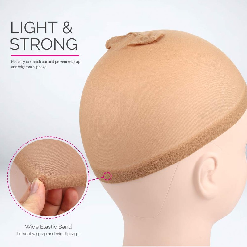 Fandamei 4 pieces Light Brown Stocking Wig Caps Stretchy Nylon