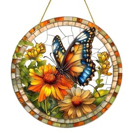 Wandbild oder Fensterbild Schmetterling Blume 20 cm Ø Schild Figur Deko MU K29