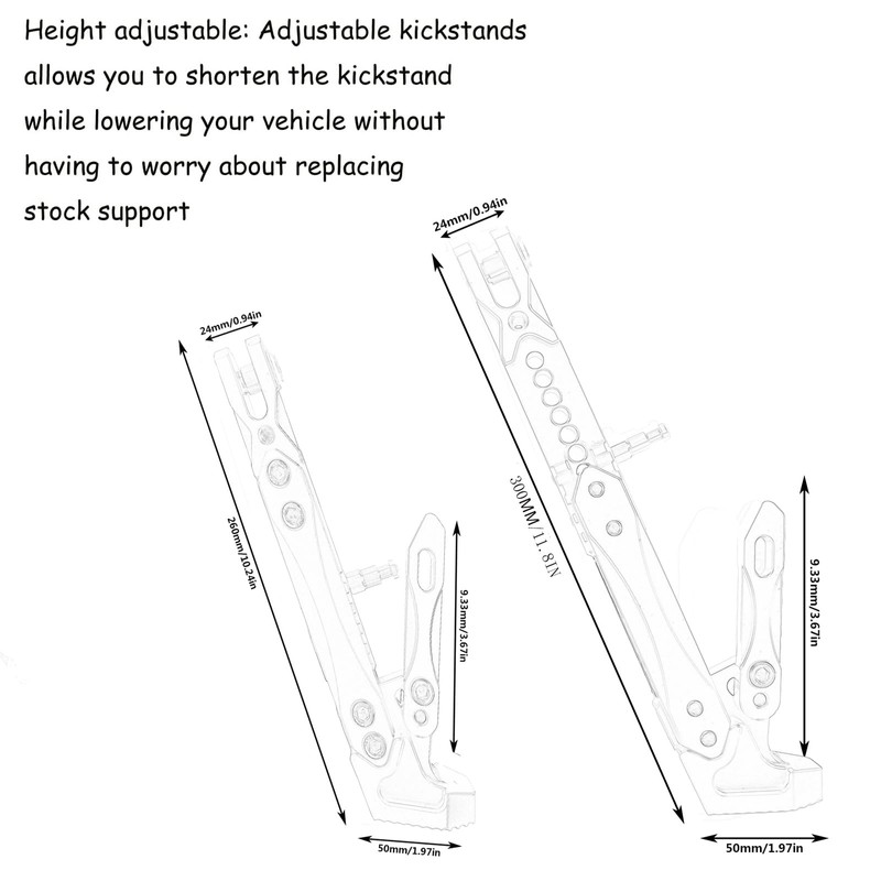 Adsspro Universal Lengthened Adjustable Long Kickstand CNC Aluminum Alloy Motorcycle