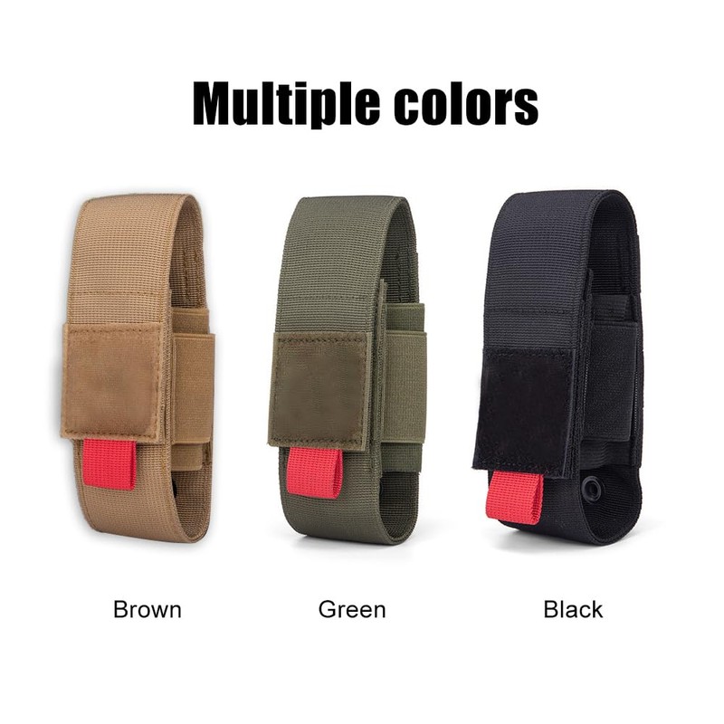 Molle Flashlight Holster, Tactical Torch Holder with Side Elastic Storage