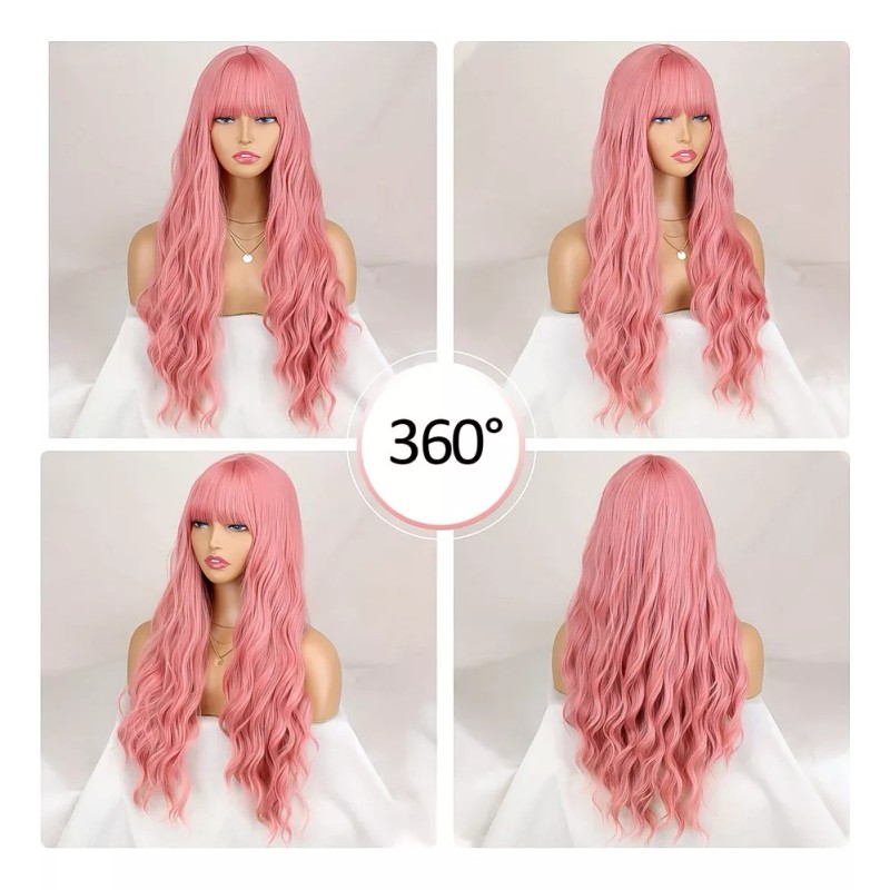 generic - Peluca Larga Rosa Ondulada Para Mujeres Lace Front