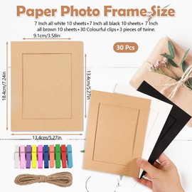 Sekonow 30pcs Paper Picture Frames 5x7, Cardboard Photo Frames, Hanging Picture Frames Photo String with Clips for Wall Photo Banner Photo Garland Display, 5x7