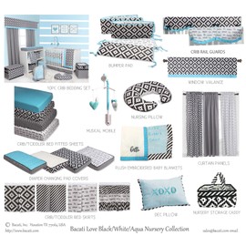 Bacati Love Kisses and Hugs - Manta de felpa bordada, color negro y turquesa