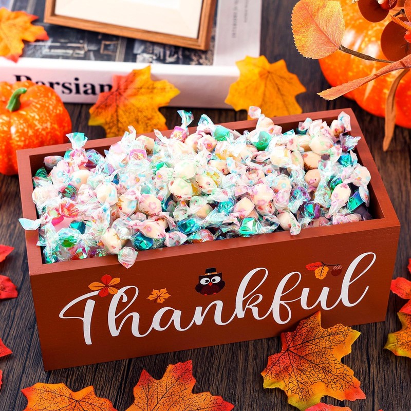 Wooden Thanksgiving Candy Bowl Fall Candy Dish Thankful Large Thanksgiving