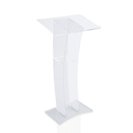OUKANING Acrylic Podium Stand Pulpits for Churches with a Storage Board Lectern Podium Table for Conference Speech School Weddings Event Reception, 44.9in Height