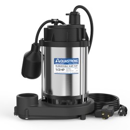AQUASTRONG 1/2 HP Sump Pump, 3450 GPH Stainless Steel and Thermoplastic Submersible Water Pump, Automatic Float Switch with Piggy-back Plug,1-1/2" NPT Discharge Subpumps for Basement and Flooding Area