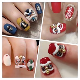 5D Embossed Lion Awakening Nail Art Stickers Cute Awakening Lion Nail Decals Self Adhesive Nail Design Sticker Fashion Chinese New Year Nail Stickers for Women DIY Manicure Decoration, 3Sheets