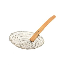TrueCraftware- 10” Fine Mesh Skimmer Galvanized Steel with Natural Bamboo Handle- Spider Strainer Ladle Kitchen Frying Food Pasta Spaghetti for Cooking and Frying Pasta Strainer Spoon