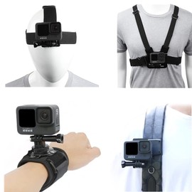 Action Camera Mount Kit,Includes Chest Vest Harness Head and Wrist Strap Mount Backpack Clip Holder for Gopro Hero 11,10,9 8 Max 7 6 5 4 3 DJI Osmo AKASO
