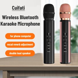 Wireless Karaoke Microphone, Stereo Bluetooth Microphone for Singing, with Noise Reduction/Ear Monitoring Function (Black)