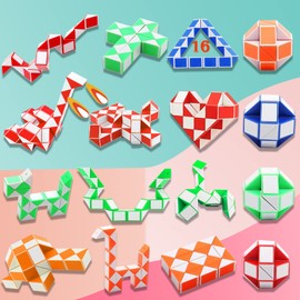 16 PCS 24 Blocks Magic Speed Cubes, Magic Snake,Magic Ruler,Mini Snake Cube, Mini Plastic Puzzle Cube Toy, Finger Sensory Toys,Snake Puzzles for Stress Relief,Party Favours, Random Color