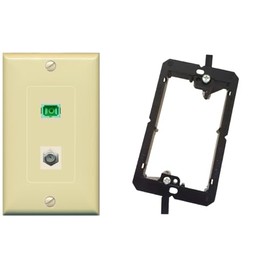 RiteAV - 1 Port SC-APC Fiber Simplex 1 Port Coax Cable TV- F-Type Decorative Wall Plate Bracket Included - Ivory