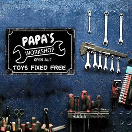 Funny Garage Sign Papa'S Workshop Signs Vintage Metal Tin Sign Garage Signs Man Cave Wall Decor Gift For Grandpa, Papa For Birthday Cool Workshop Decorative Accessories Mens Home Decorations 8 X 12 Inch