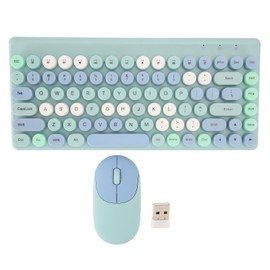 Wireless Keyboard and Mouse Retro Colorful Round Keycap 86 Keys Keyboard with 2.4G Wireless Mouse for PC Laptop Computer Blue